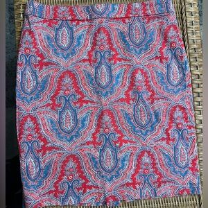 J. Crew Red and Blue Paisley Pencil Skirt